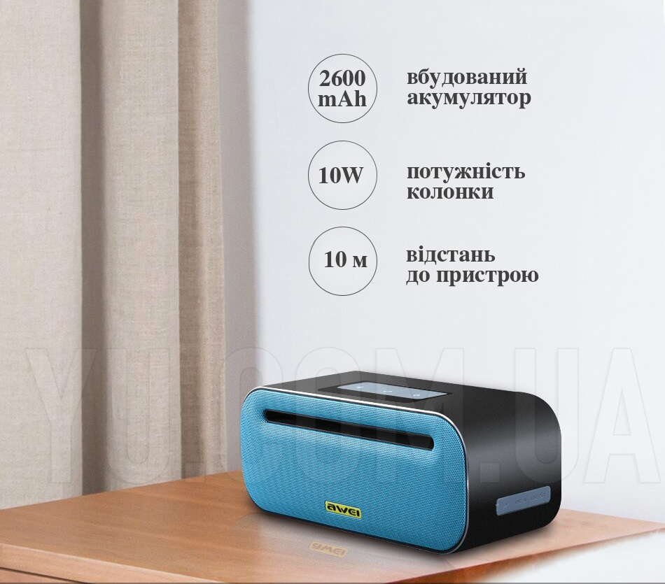 Портативна Bluetooth колонка Awei Y600 сенсорна FM+AUX+MicroSD 2600 mAh Портативна Bluetooth колонка Awei Y600 сенсорна FM+AUX+MicroSD 2600 mAh
